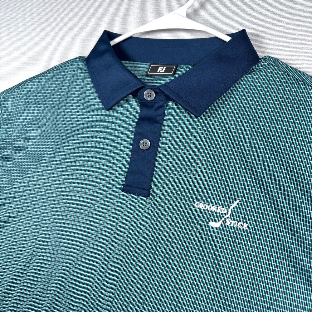 Footjoy Golf Polo Shirt Mens Size M Green Blue Short Sleeve Crooked Stick Logo